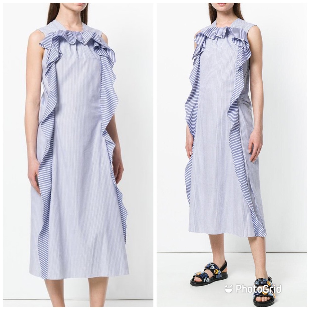 NWT Carven Sleeveless Striped Ruffle Midi Dress - Picture 5 of 11
